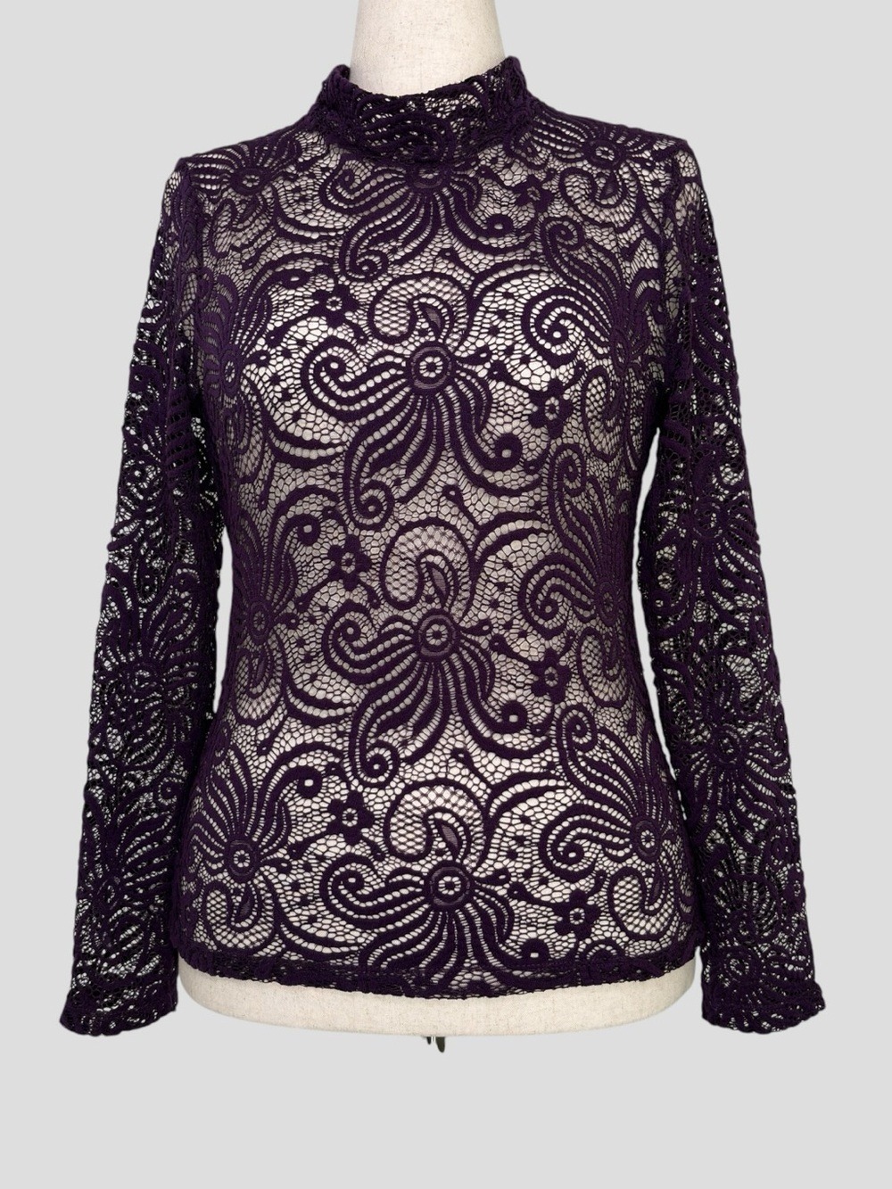 Purple Snow Purple Sheer Lace Top XL Mock Neck Y2K Whimsigoth Dark Fairy Goth - Picture 7 of 12
